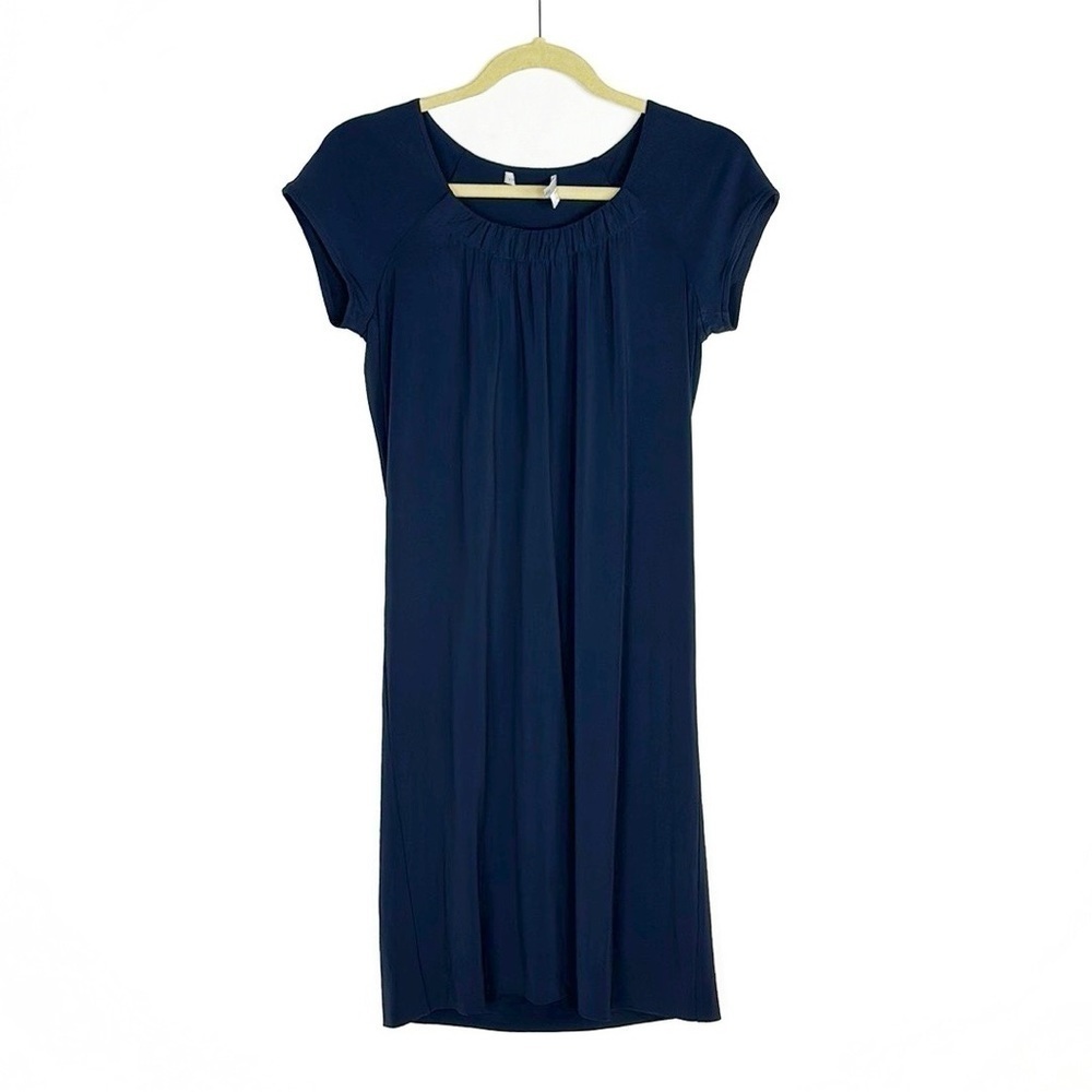 Vince XS Navy Blue Short Sleeve Pullover Double Layer Shift Dress